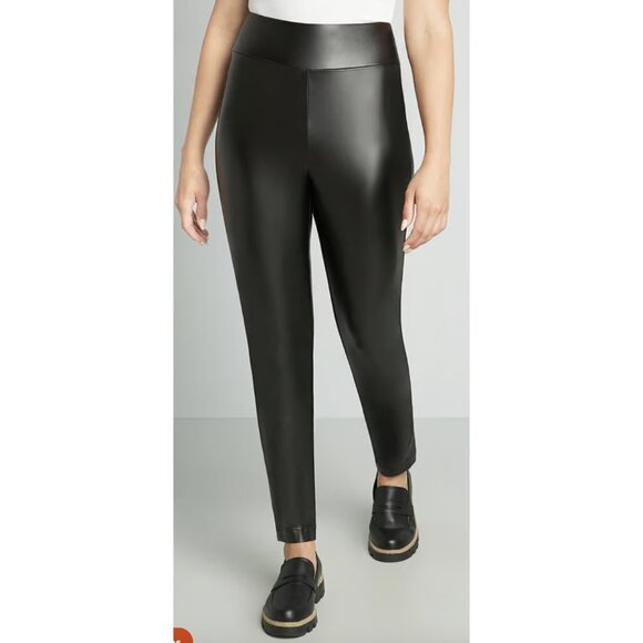 MODCLOTH Keen on Sheen Faux Vegan Leather Leggings in Black Goth - Size L NWT - Picture 1 of 15